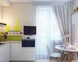 Дизайн светлой кухни в однокомнатной квартире 36 кв. м. Фото